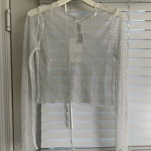 NWT Zara Mesh Shimmer Long Sleeve Top